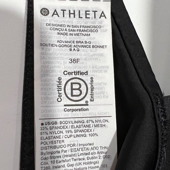 NWT ATHLETA Advance Bra B-G Sz 38F Black Adjustable Straps - Picture 6 of 7